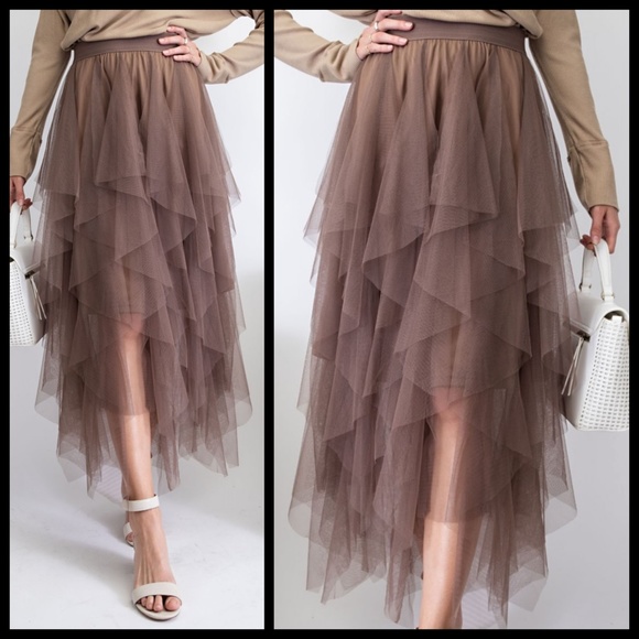 EASEL "Fairy Tale" Tiered Mesh Overlay Waterfall Lined Midi Maxi Ballerina Skirt - Picture 3 of 16